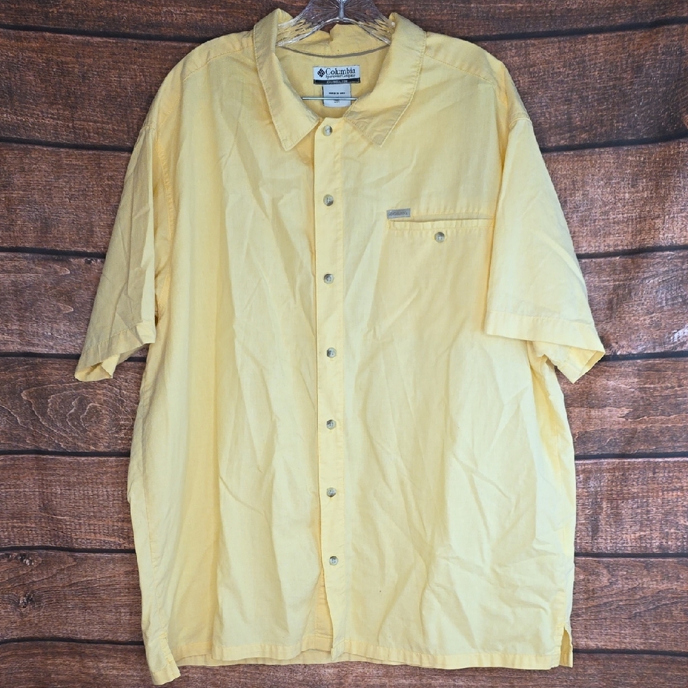 Columbia Sportwear Light Yellow Button Down Short Sleeve Shirt Size XXL S-1894 - Picture 2 of 7
